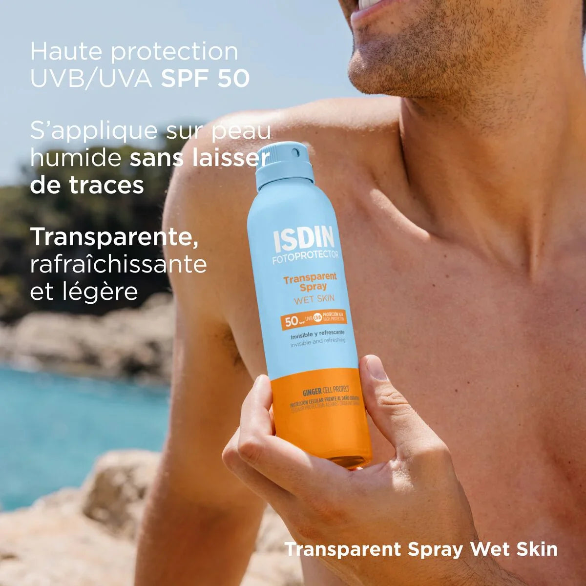 ISDIN Fotoprotector Transparent Spray Wet Skin SPF50 Tunisie original authentique - parapharmacie en ligne La Para Du Lac