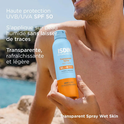 ISDIN Fotoprotector Transparent Spray Wet Skin SPF50 Tunisie original authentique - parapharmacie en ligne La Para Du Lac