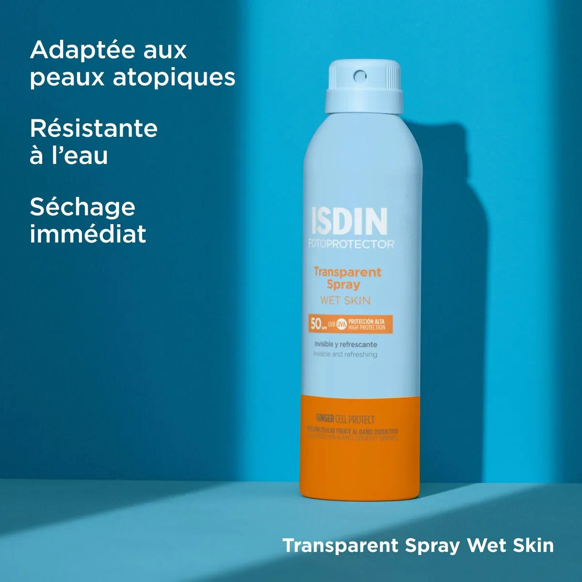 ISDIN Fotoprotector Transparent Spray Wet Skin SPF50+ pour peaux atopiques, séchage immédiat | La Para Du Lac