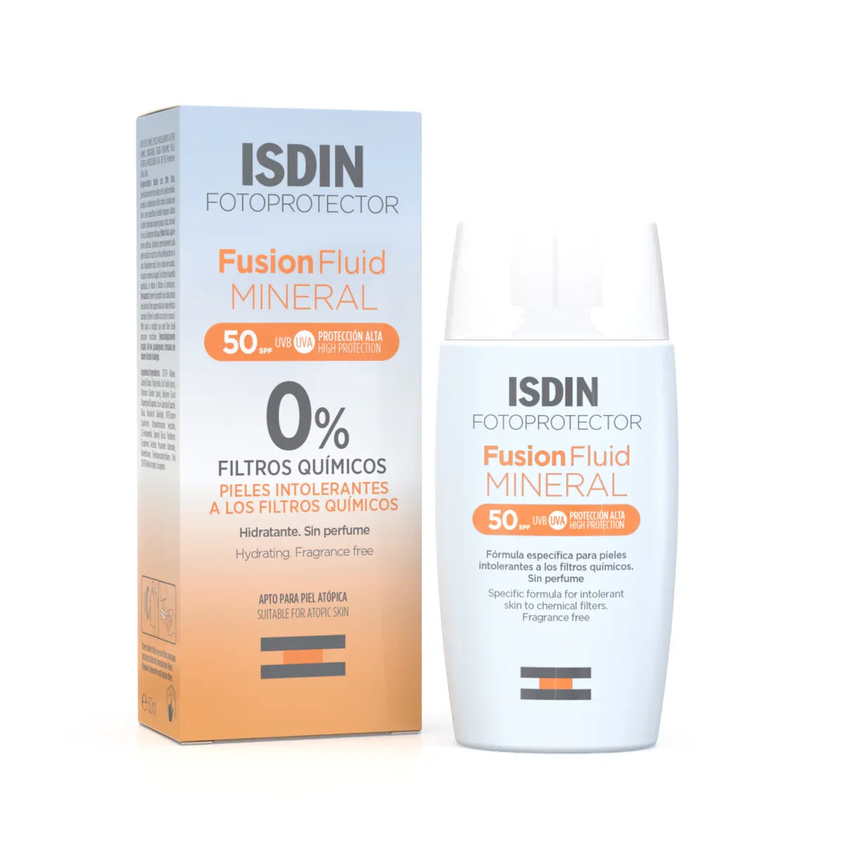 ISDIN Fotoprotector Fusion Fluid Mineral SPF50+ hydratant sans parfum pour peaux intolérantes | La Para Du Lac