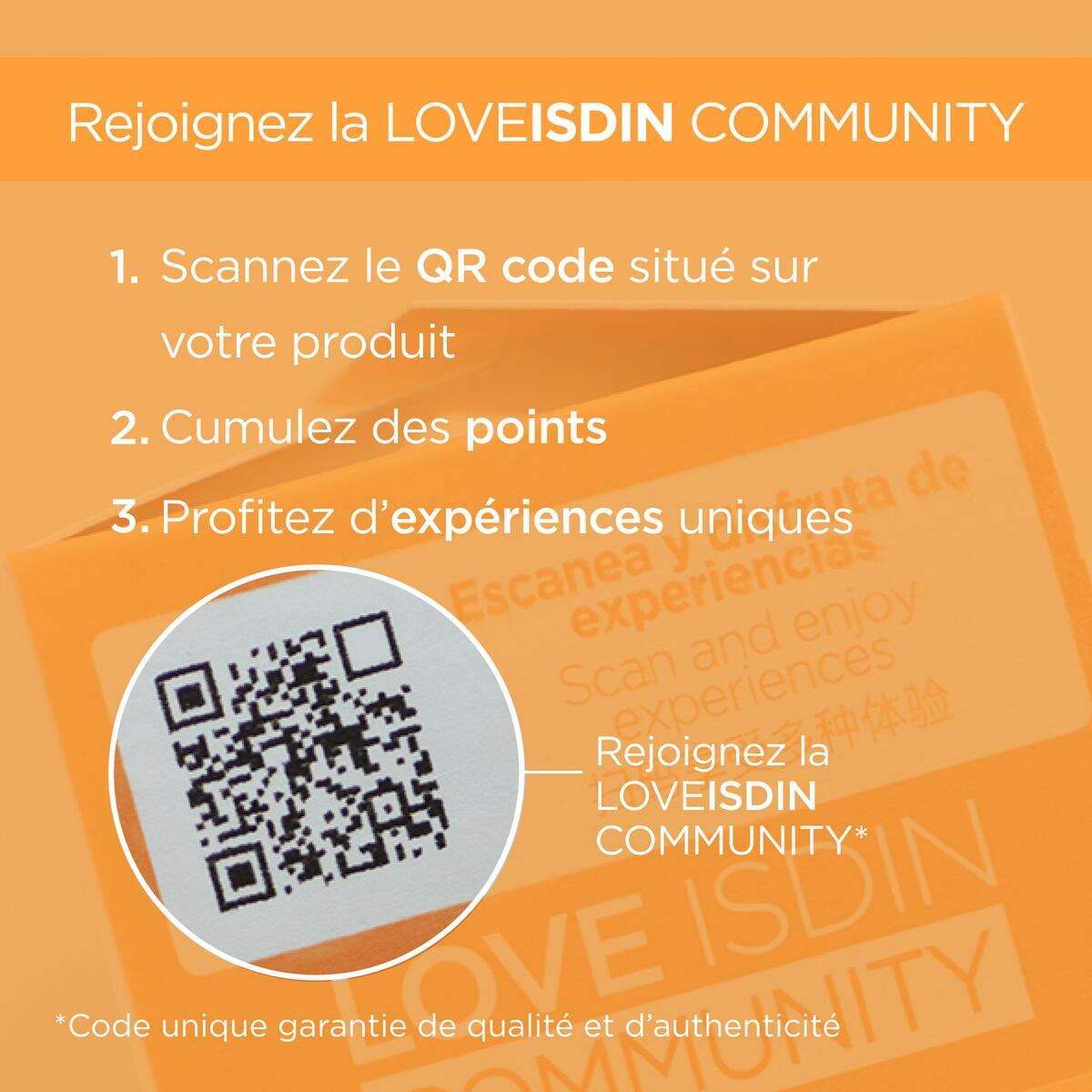 Programme LoveIsdin Community et garantie d'authenticité via QR Code pour les produits Isdin, disponible sur La Para du Lac.