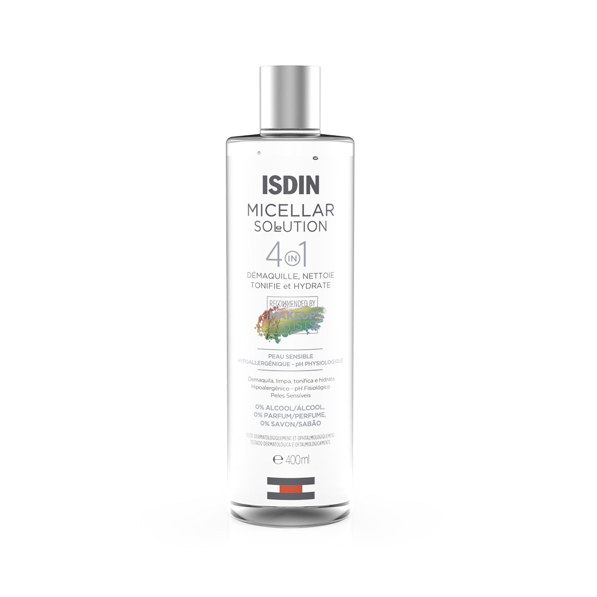 Solution Micellaire Isdin 4 en 1 (400ml) : démaquillant visage, nettoyant, tonifiant et hydratant pour peaux sensibles, disponible chez La Para du Lac Tunisie.