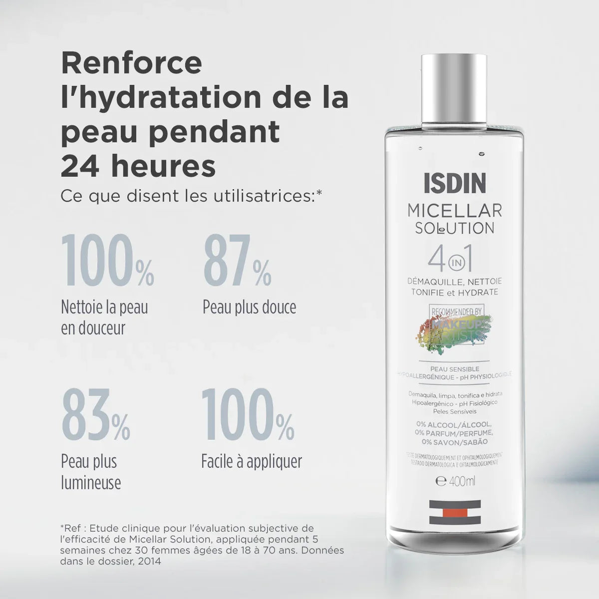 ISDIN Micellar Solution 4en1 400ml, démaquille, nettoie, tonifie et hydrate peau sensible | La Para Du Lac
