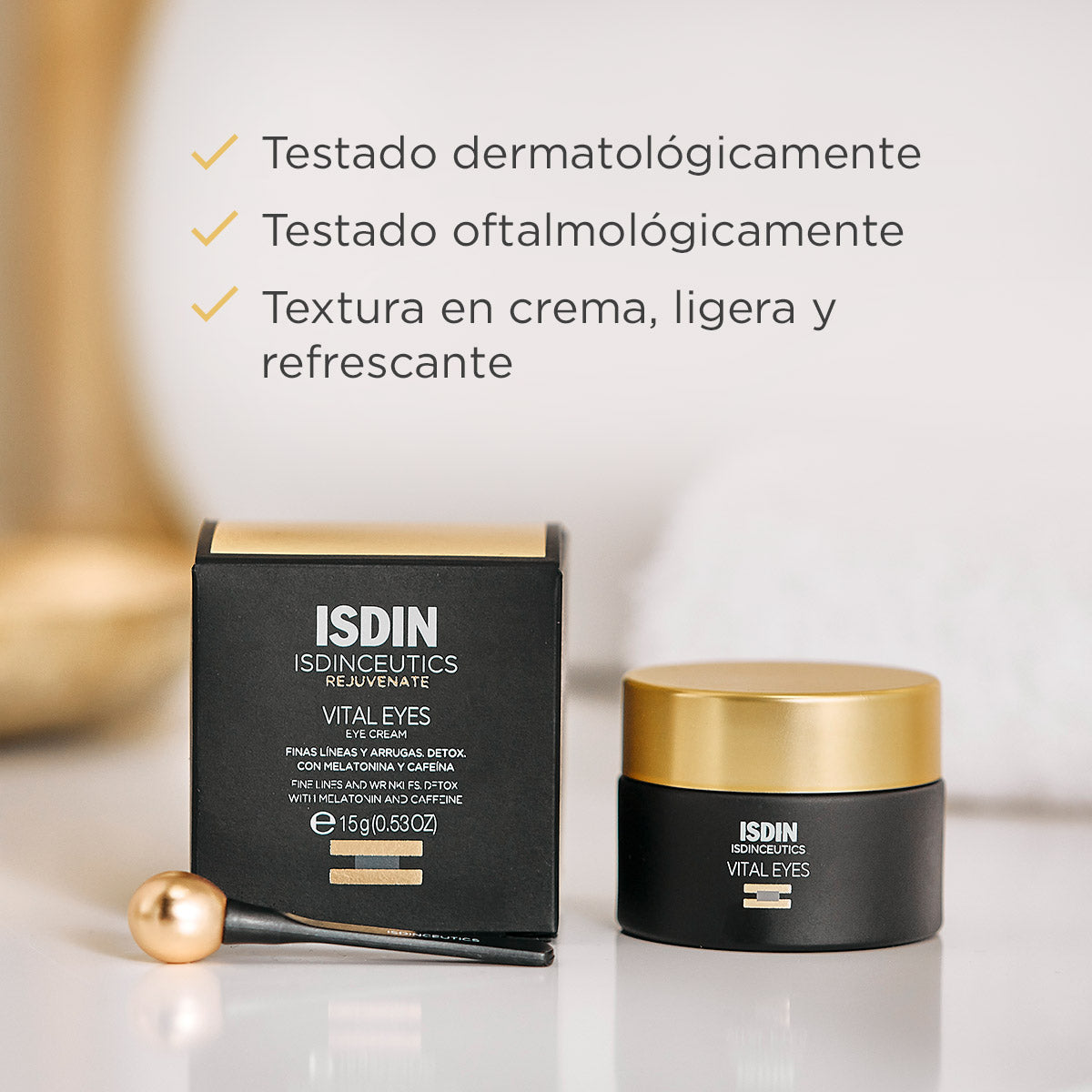 Soin contour des yeux Isdinceutics Vital Eyes d'ISDIN, texture crème légère et rafraîchissante, testé ophtalmologiquement, disponible chez La Para du Lac.