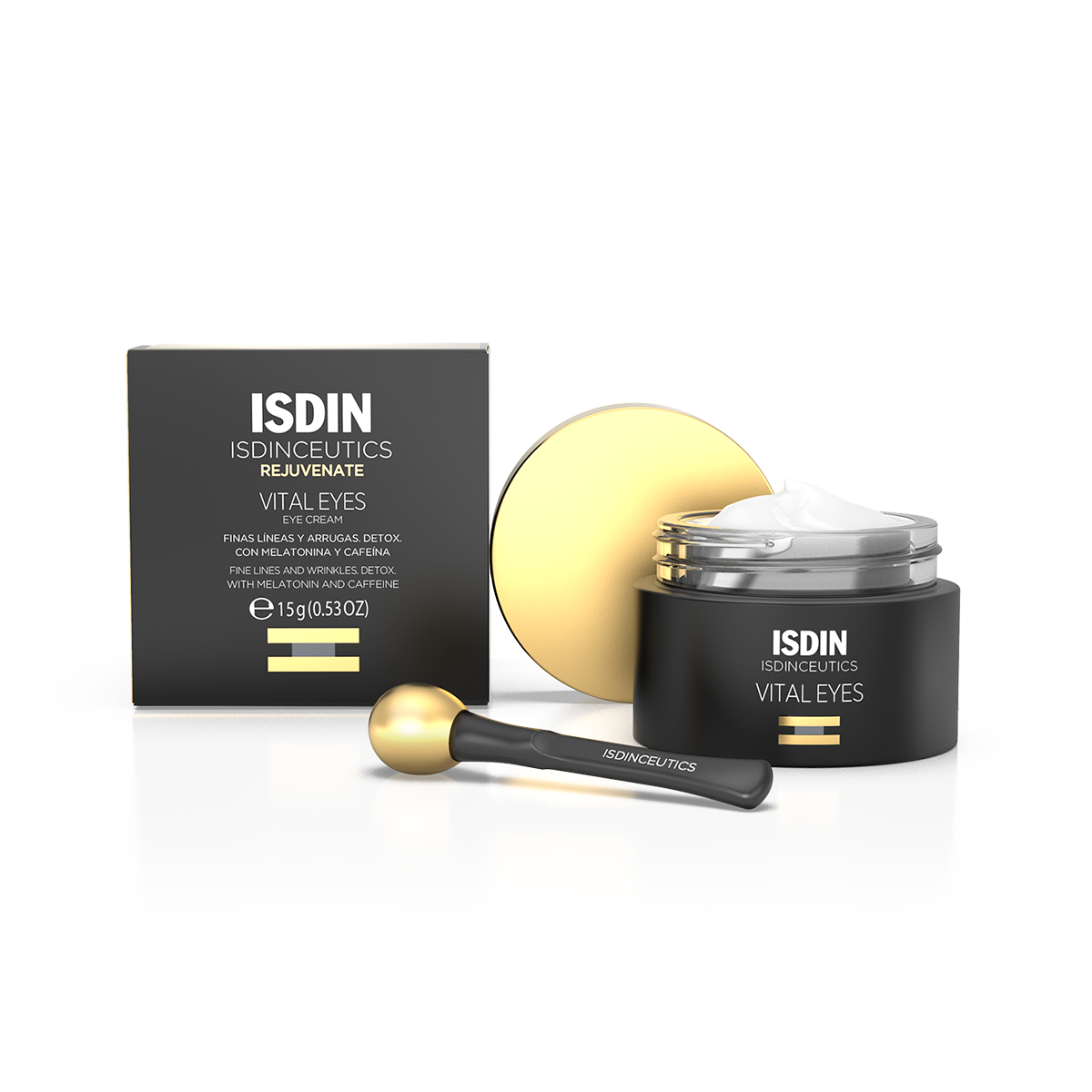 Pack complet Isdinceutics Vital Eyes d'ISDIN : crème contour des yeux contre les rides et ridules avec son applicateur, disponible sur La Para du Lac.
