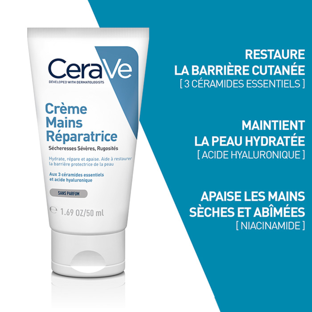 Crème Mains Réparatrice CeraVe – soin pour mains sèches à très sèches – hydratation 24h – parapharmacie en ligne Tunisie – laparadulac.com