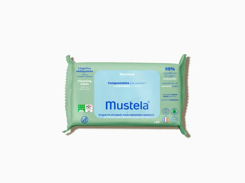 Mustela Lingettes nettoyantes x60, composables à la maison, 99% ingrédients d'origine naturelle | La Para Du Lac