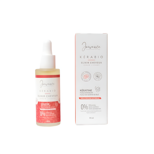 Elixir cheveux JOUVENCE nourrissant à la kératine disponible sur laparadulac.com, parapharmacie Tunisie pour cheveux brillants et disciplinés.

