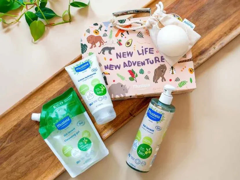 Mustela crème hydratante et gel lavant bébé bio, coffret 'New Life New Adventure' | La Para Du Lac