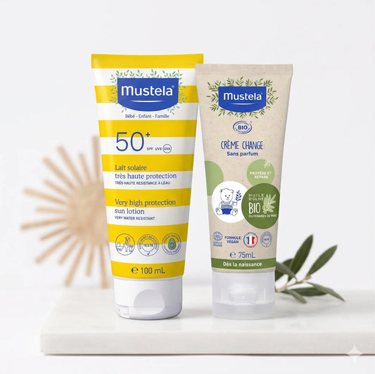 MUSTELA Pack N°1 – Lait Solaire SPF50+ & Crème Change BIO −50% Tunisie original authentique - parapharmacie en ligne La Para Du Lac