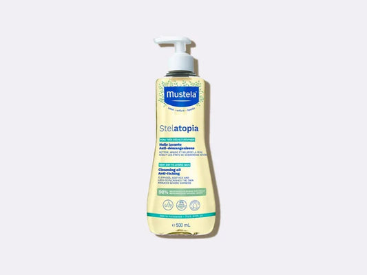 Mustela Stelatopia Huile lavante anti-démangeaisons 500 mL pour peau très sèche à atopique | La Para Du Lac