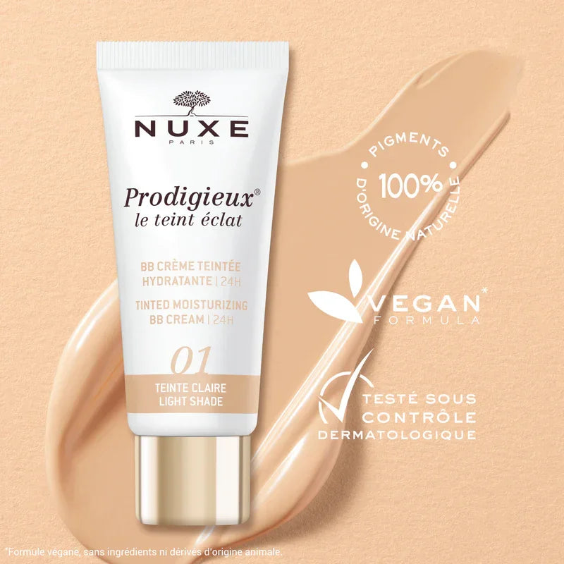 Nuxe Prodigieux crème teintée hydratante 24H teinte claire | parapharmacie Tunisie | La Para Du Lac