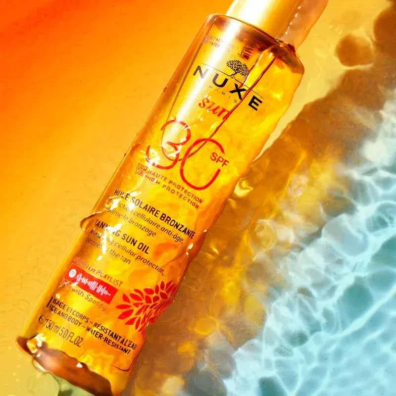 Nuxe Sun Huile Solaire Bronzante SPF30 150ml, protection anti-âge et bronzage uniforme | La Para Du Lac