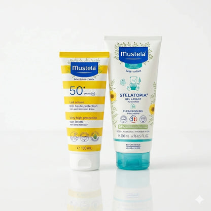 MUSTELA Pack N°2 – Lait Solaire SPF50 & Stelatopia Gel Lavant −50% Tunisie original authentique - parapharmacie en ligne La Para Du Lac