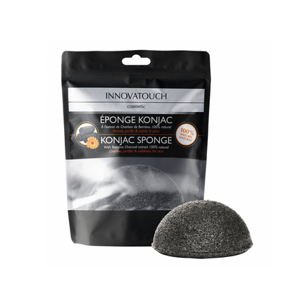Éponge Konjac Innovatouch au charbon de bambou naturel, laparadulac.com, parapharmacie Tunisie, pour nettoyage visage et exfoliation douce