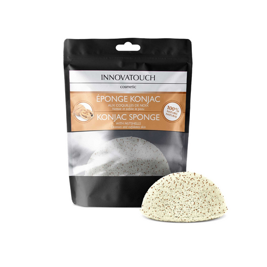 Éponge Konjac Innovatouch aux coquilles de noix naturelle, laparadulac.com, parapharmacie Tunisie, pour nettoyage visage et exfoliation douce

