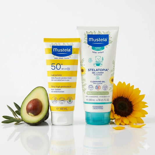 MUSTELA Pack N°2 – Lait Solaire SPF50 & Stelatopia Gel Lavant −50% Tunisie original authentique - parapharmacie en ligne La Para Du Lac