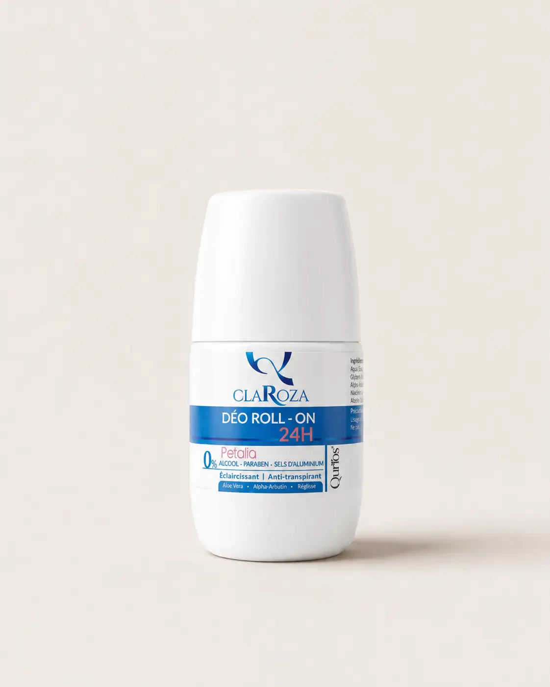 Qurios Claroza Roll On Petalia 50 ml, déodorant soin quotidien corps.