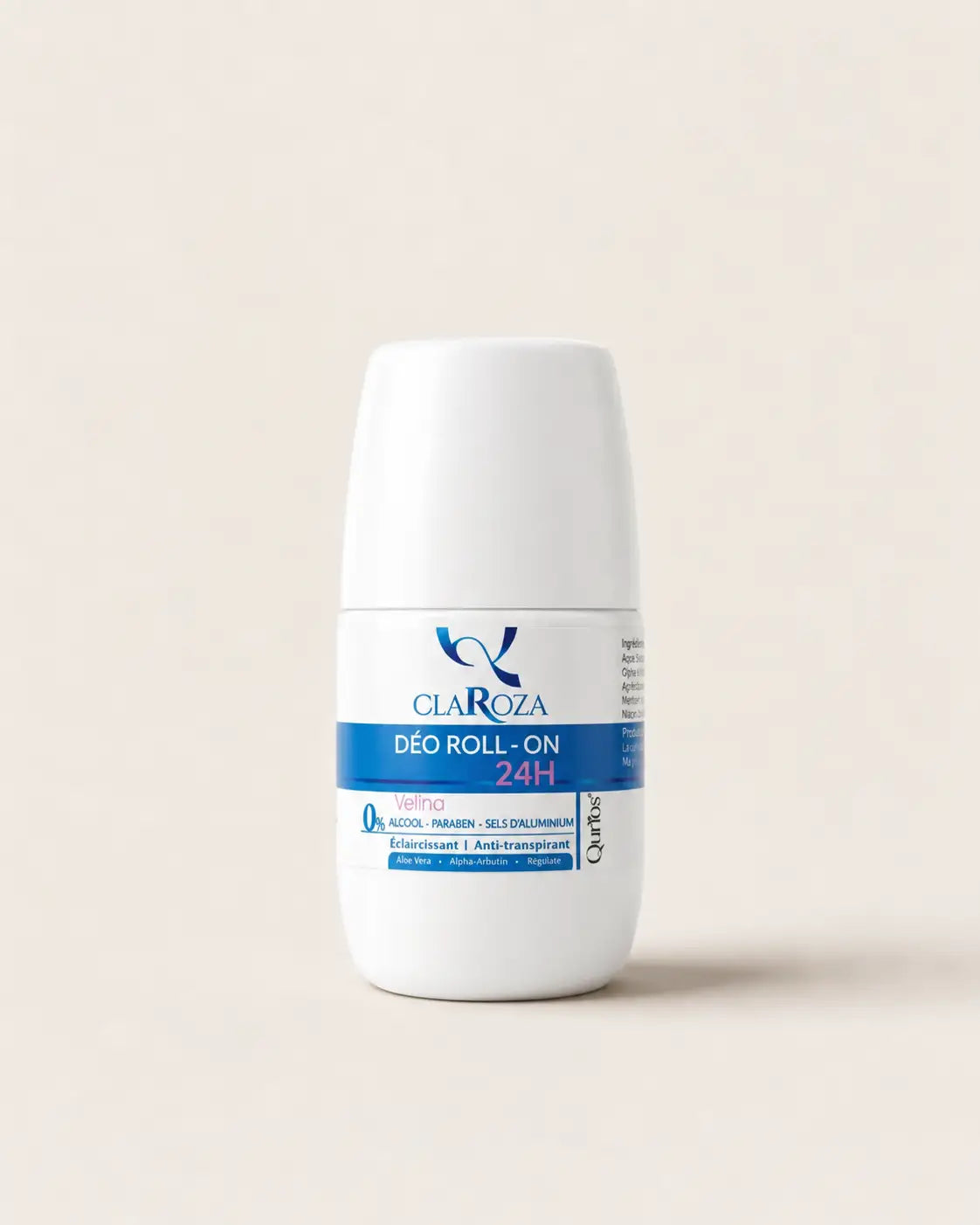 Qurios Claroza Roll On Velina 50 ml, déodorant soin corps quotidien.