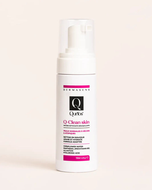 Qurios Q-Clean Skin Mousse Nettoyante, nettoyant visage pour peaux normales à sèches et atopiques