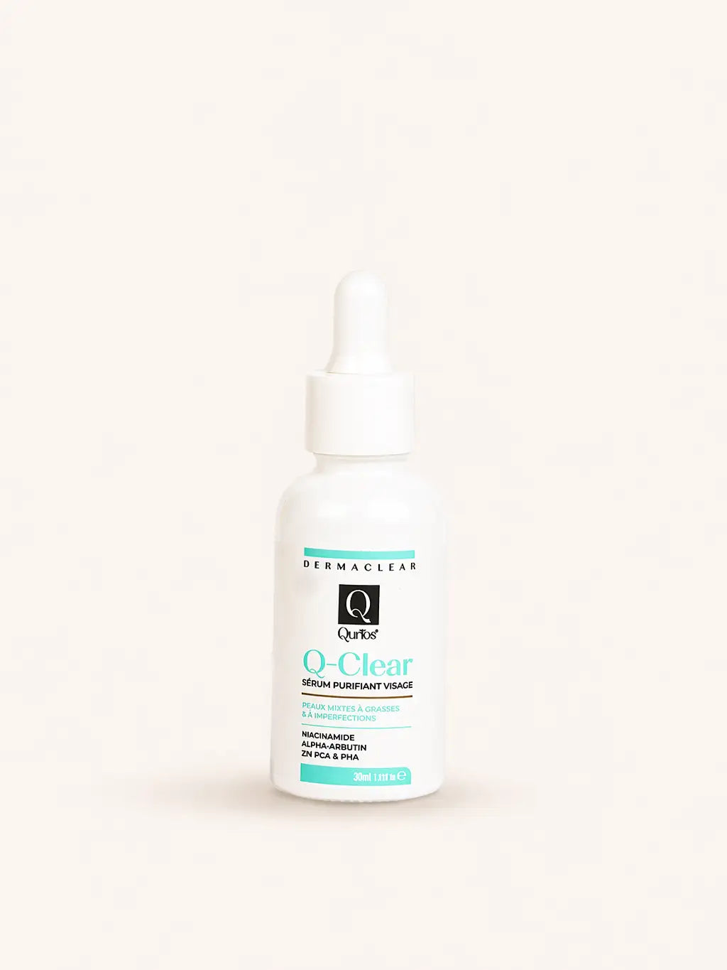 Qurios Q-Clear Sérum Purifiant, soin visage pour peaux mixtes à grasses et à imperfections.
