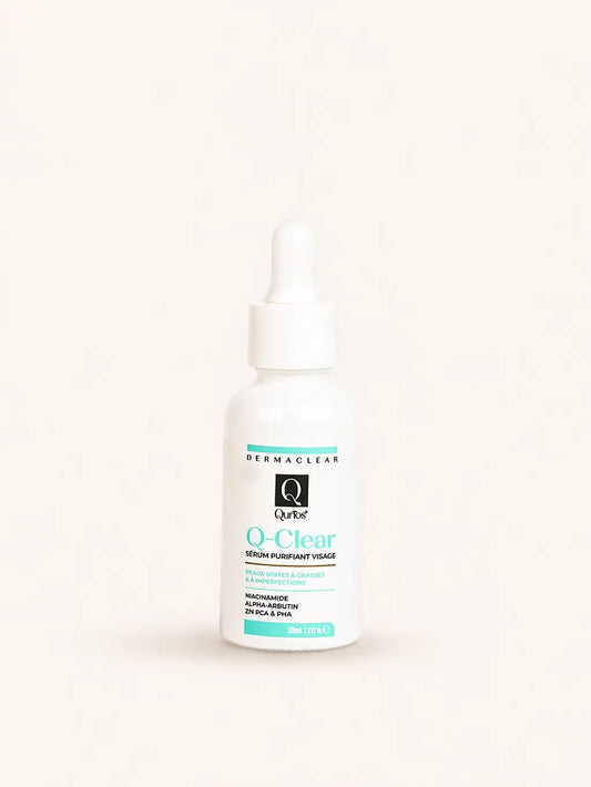 Qurios Q-Clear Sérum Purifiant, soin visage pour peaux mixtes à grasses et à imperfections.
