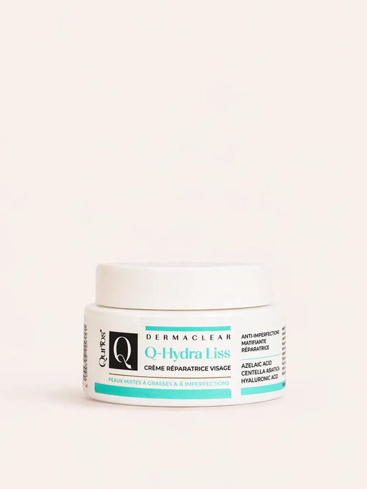 Qurios Q-Hydra Liss Crème Réparatrice 50 ml, soin visage peaux mixtes grasses.