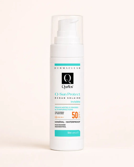 Qurios Q-Sun Protect Dermaclear Écran Invisible SPF50 50 ml, écran solaire visage haute protection.