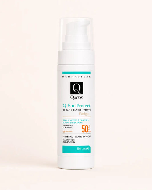Qurios Q-Sun Protect Dermaclear Écran Teinté Beige SPF50 50 ml, écran solaire visage.