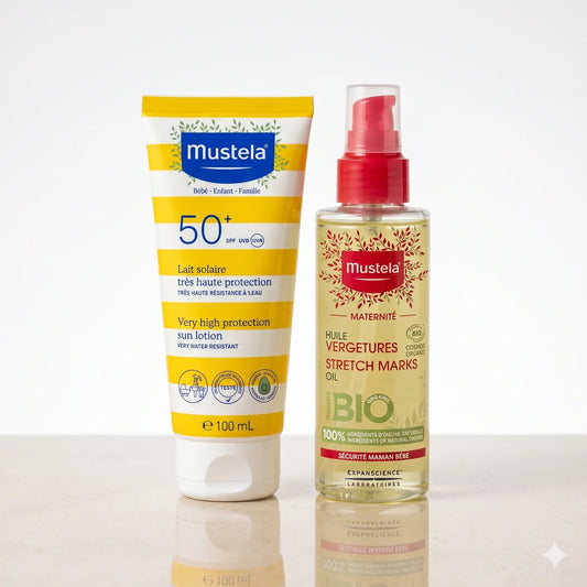 MUSTELA Pack N°3 – Lait Solaire SPF50+ & Huile Vergetures BIO −50% Tunisie original authentique - parapharmacie en ligne La Para Du Lac