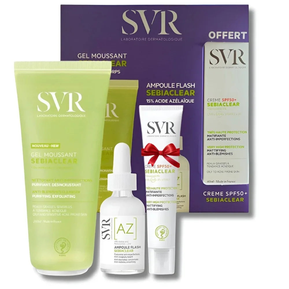 SVR Sebiaclear Coffret Gel Moussant 200ml+Ampoule AZ+ Crème Solaire Matifiante Offerte Tunisie original authentique - parapharmacie en ligne La Para Du Lac