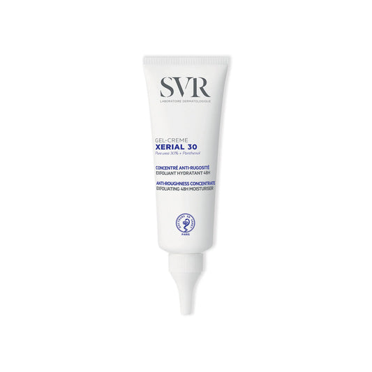 SVR Xerial 30 Gel-Crème – Soin kératoréducteur pour peaux très sèches, rugueuses ou squameuses. Contient 30% d'urée pure pour lisser, hydrater et adoucir les zones épaissies. Idéal pour coudes, pieds, genoux. Disponible sur laparaduclac.com, la meilleure parapharmacie en ligne en Tunisie. Livraison rapide, prix imbattables.